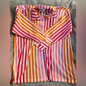 NWOT Plus Size Striped Pink and Orange Long Sleeve Swim Coverup